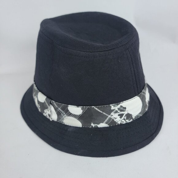 Mens Black Short Brimmed‎ Fedora Hat Cap Edgy Punk Skull Androgynous - Picture 4 of 8